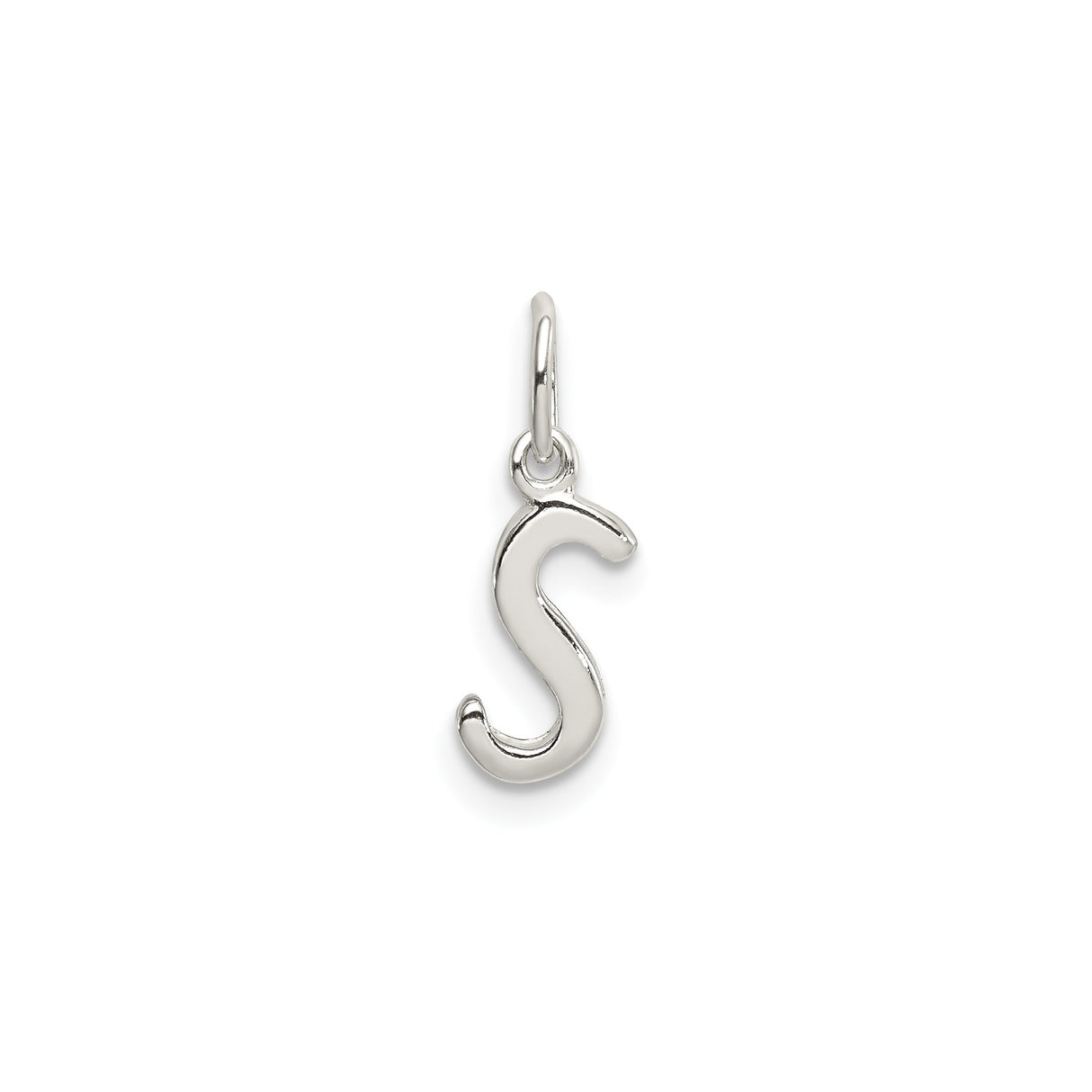 Sterling Silver S Pendant, Polished Initial Letter Charm, Monogram Jewelry for Women or Unisex