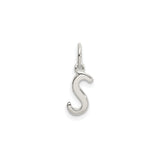 Sterling Silver S Pendant, Polished Initial Letter Charm, Monogram Jewelry for Women or Unisex
