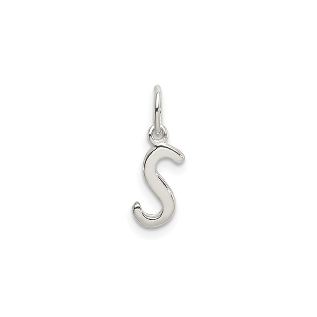 Sterling Silver S Pendant, Polished Initial Letter Charm, Monogram Jewelry for Women or Unisex