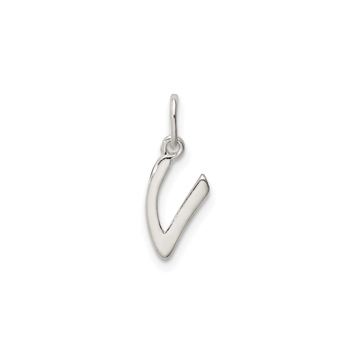 Sterling Silver Initial V Pendant Charm, Polished Letter Design for Women or Unisex Jewelry