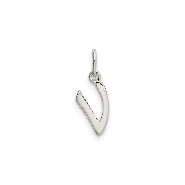 Sterling Silver Initial V Pendant Charm, Polished Letter Design for Women or Unisex Jewelry