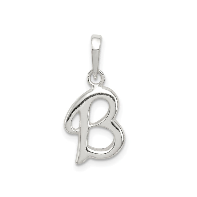 Sterling Silver Letter B Pendant, Script Initial Charm Necklace for Women