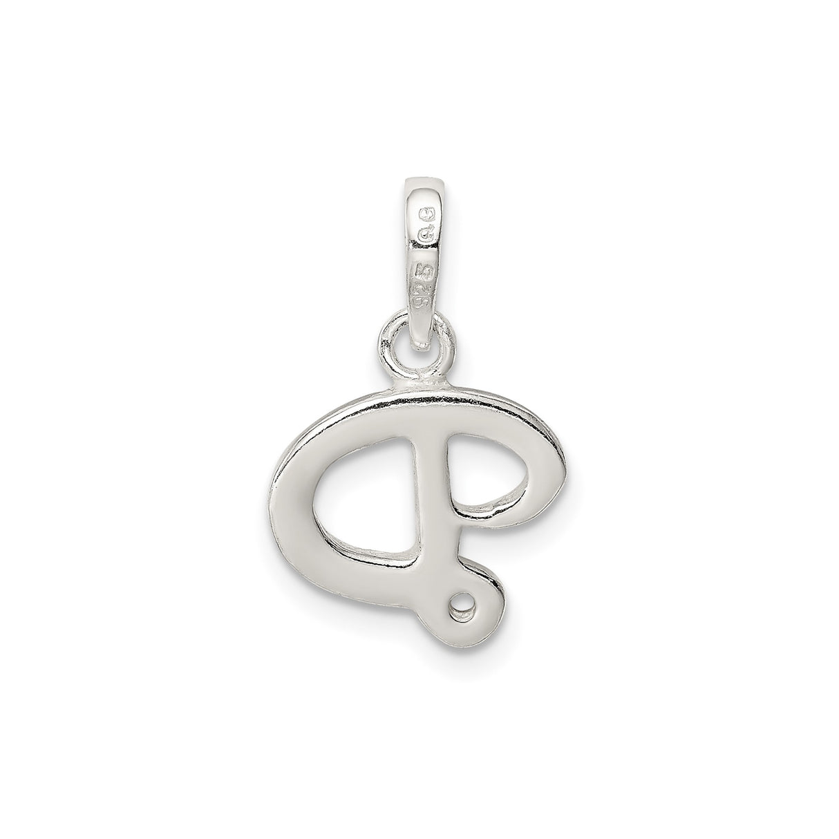 Sterling Silver Letter P Pendant with Polished Modern Script Design