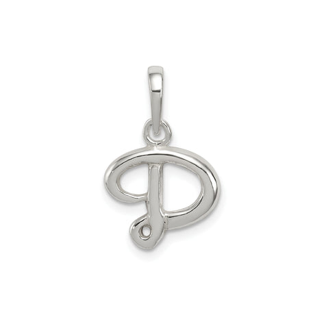 Sterling Silver Letter P Pendant with Polished Modern Script Design