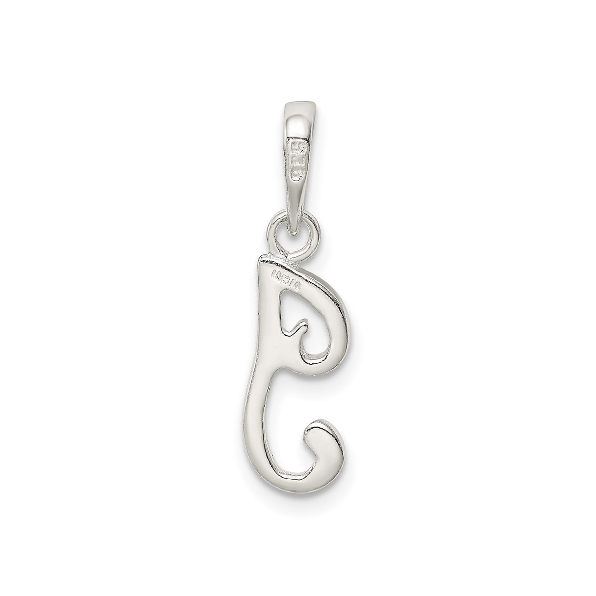 Sterling Silver Initial J Pendant, Script Letter Charm with Polished Finish for Women or Unisex Wear