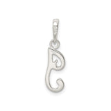 Sterling Silver Initial J Pendant, Script Letter Charm with Polished Finish for Women or Unisex Wear