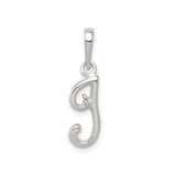 Sterling Silver Initial J Pendant, Script Letter Charm with Polished Finish for Women or Unisex Wear