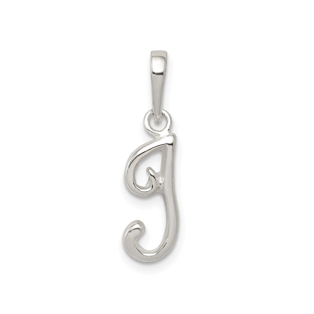 Sterling Silver Initial J Pendant, Script Letter Charm with Polished Finish for Women or Unisex Wear