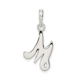 Sterling Silver M Pendant, Script Letter Charm with Polished Cursive Design for Women