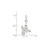 Sterling Silver M Pendant, Script Letter Charm with Polished Cursive Design for Women
