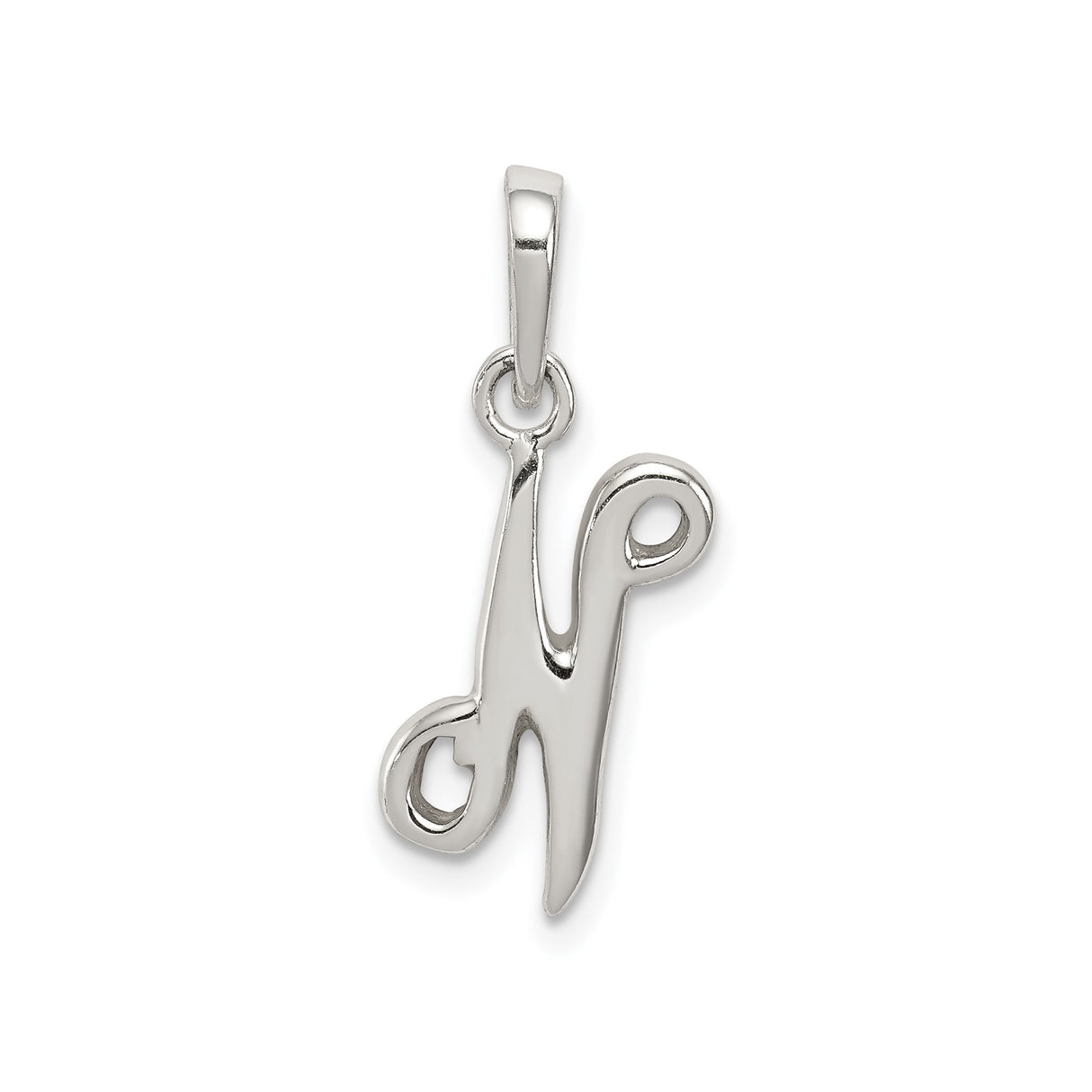 Sterling Silver Initial N Pendant, Cursive Letter Charm with Flowing Design for Women