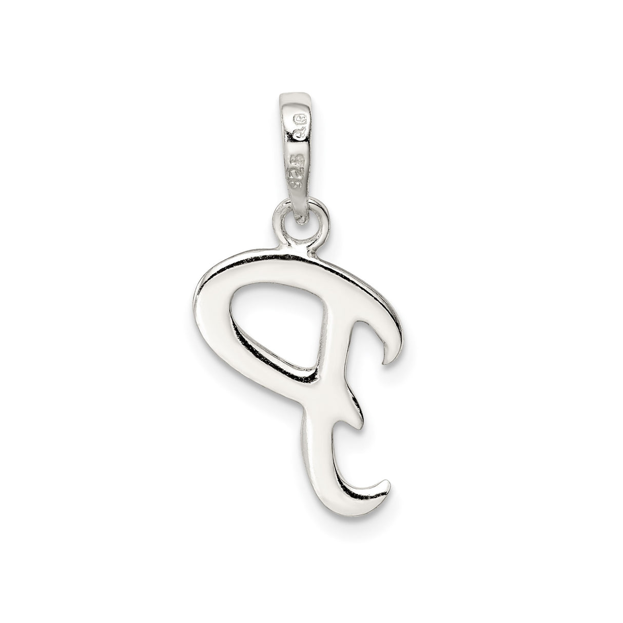 Sterling Silver Initial P Pendant, Cursive Script Letter Charm, Polished Alphabet Jewelry