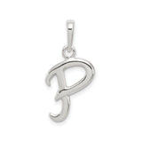 Sterling Silver Initial P Pendant, Cursive Script Letter Charm, Polished Alphabet Jewelry