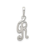 Sterling Silver Letter R Pendant, Script Monogram Charm for Women