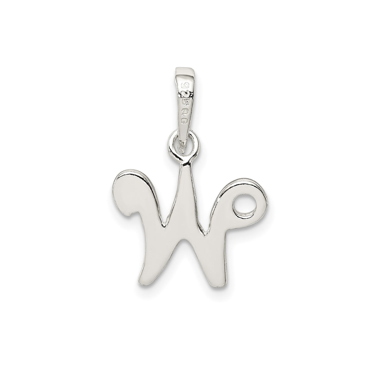 Sterling Silver Script Initial W Pendant, Polished Alphabet Charm for Women or Unisex
