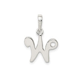 Sterling Silver Script Initial W Pendant, Polished Alphabet Charm for Women or Unisex