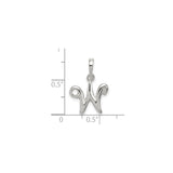 Sterling Silver Script Initial W Pendant, Polished Alphabet Charm for Women or Unisex