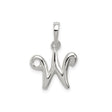 Sterling Silver Script Initial W Pendant, Polished Alphabet Charm for Women or Unisex