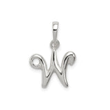 Sterling Silver Script Initial W Pendant, Polished Alphabet Charm for Women or Unisex