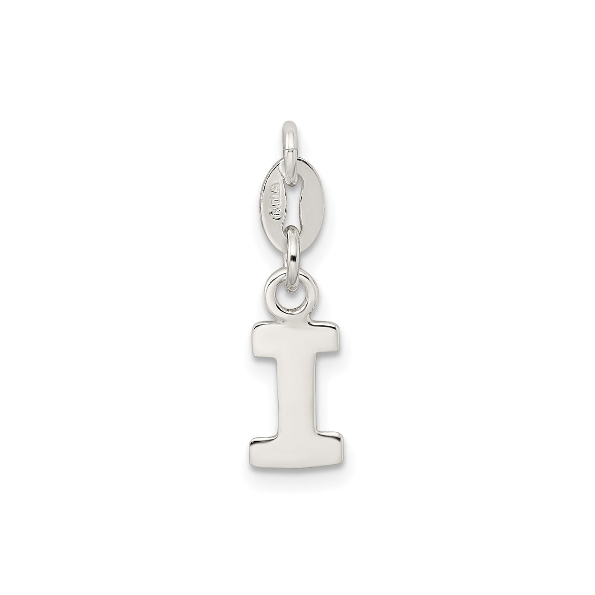 Sterling Silver Initial I Pendant Charm, Polished Block Letter Monogram Jewelry