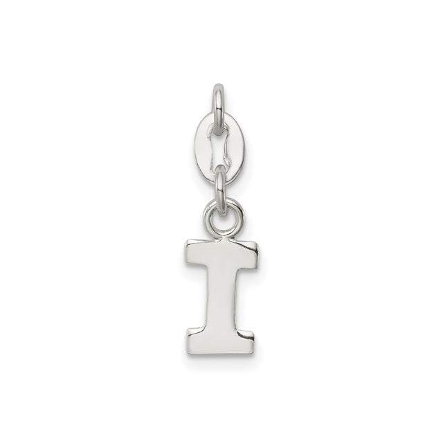 Sterling Silver Initial I Pendant Charm, Polished Block Letter Monogram Jewelry