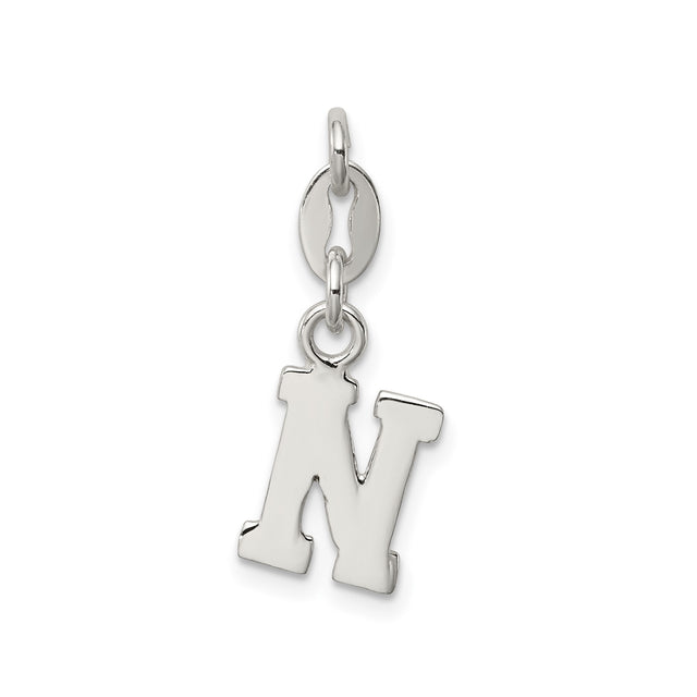 Sterling Silver Initial N Pendant, Block Letter Charm, Modern Minimalist Jewelry for Women or Unisex