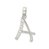 Sterling Silver A Initial Pendant Charm with Cubic Zirconia, Polished Monogram Letter Design