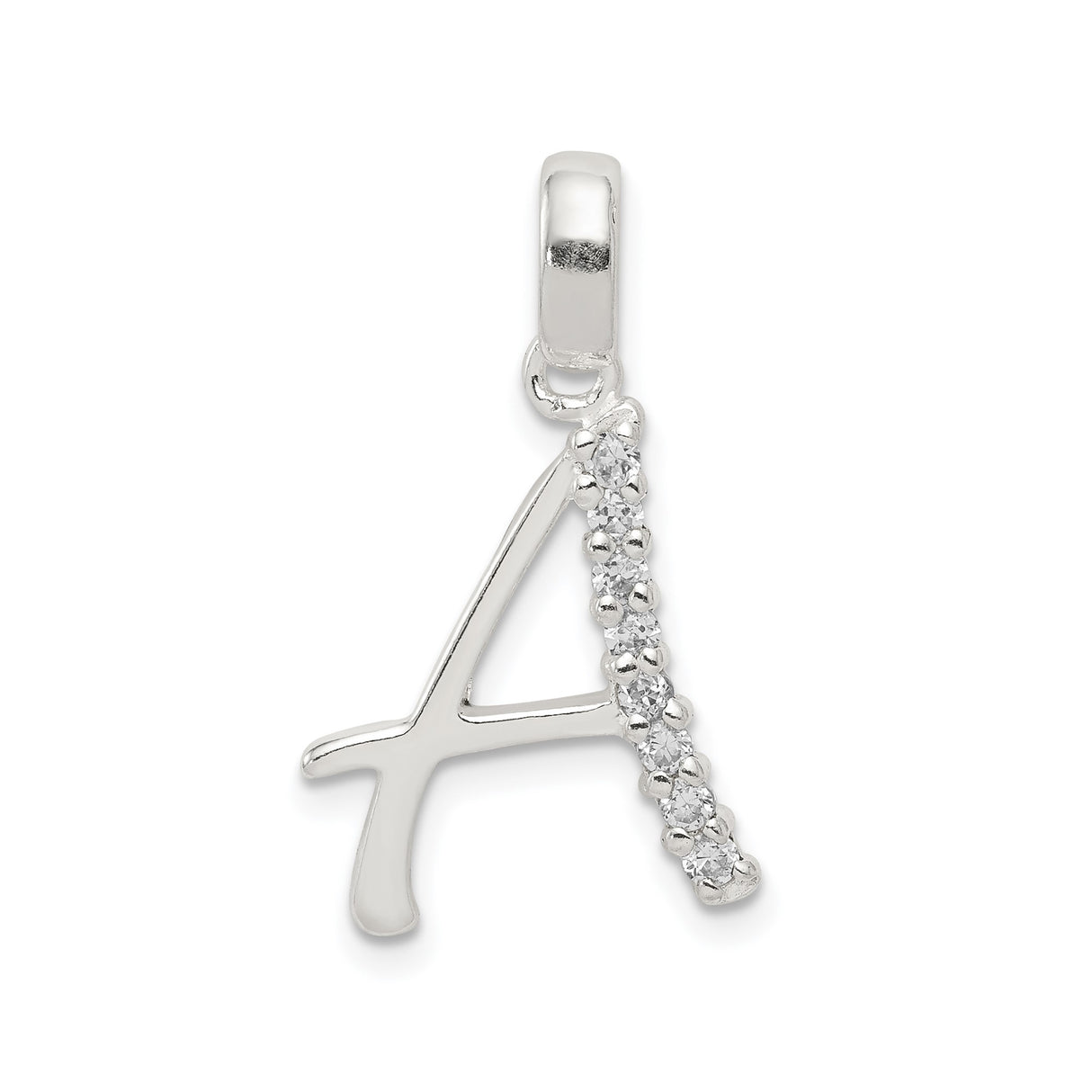 Sterling Silver A Initial Pendant Charm with Cubic Zirconia, Polished Monogram Letter Design