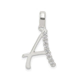 Sterling Silver A Initial Pendant Charm with Cubic Zirconia, Polished Monogram Letter Design