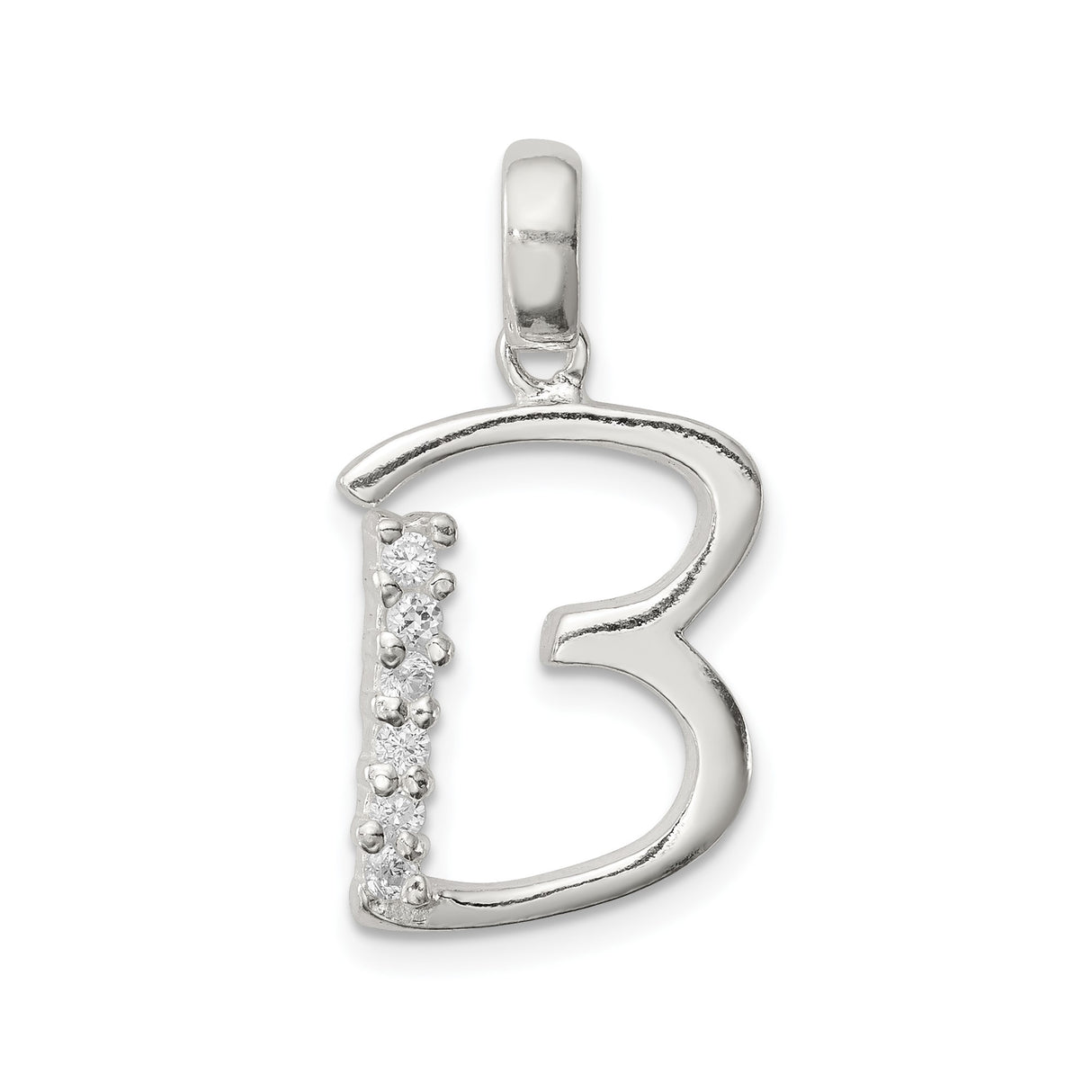 Sterling Silver Initial B Pendant with Cubic Zirconia, Minimalist Letter Charm Jewelry