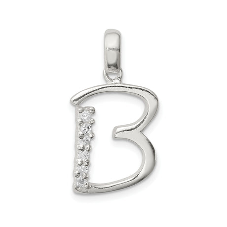 Sterling Silver Initial B Pendant with Cubic Zirconia, Minimalist Letter Charm Jewelry