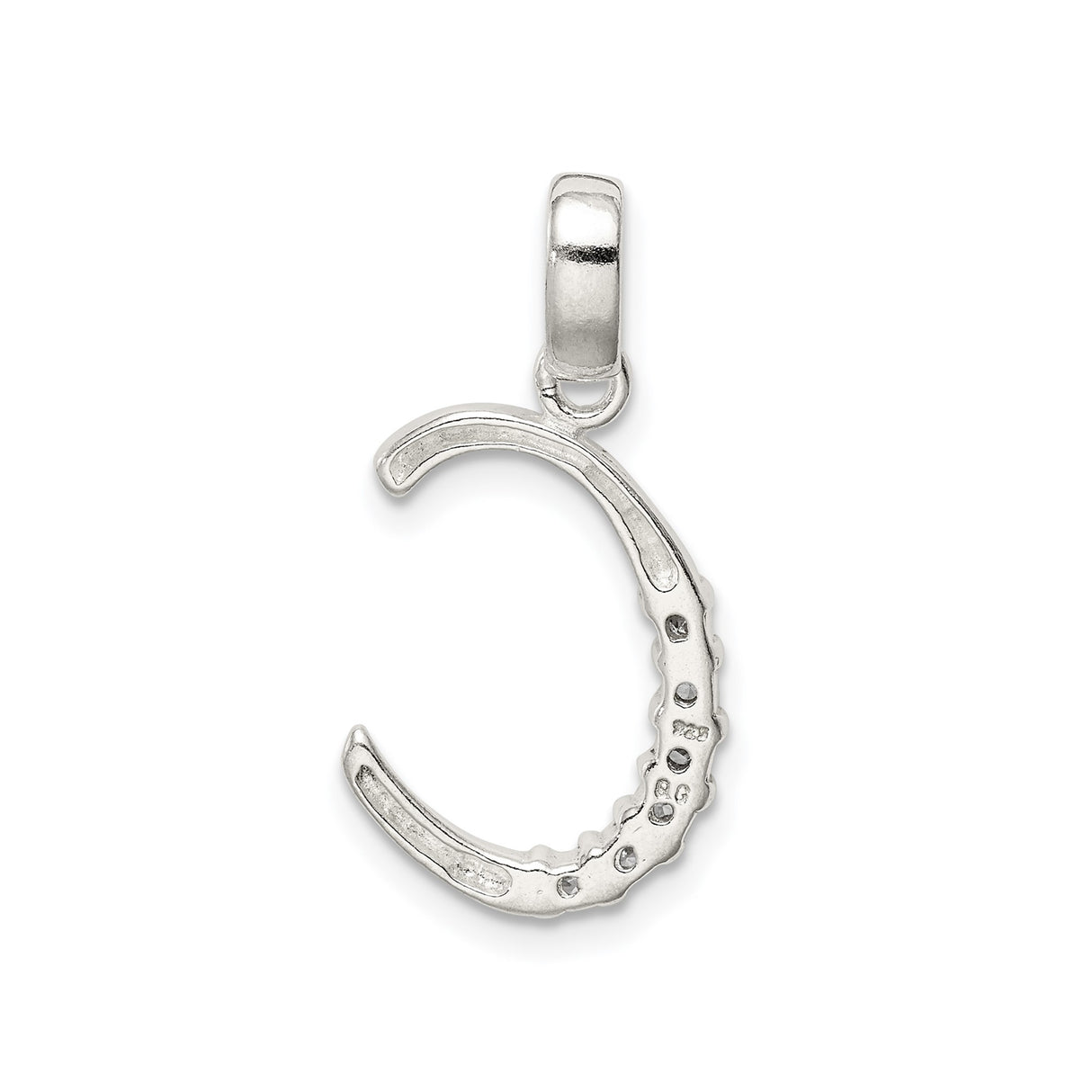 Sterling Silver Initial C Pendant with Cubic Zirconia, Script Letter Charm for Women