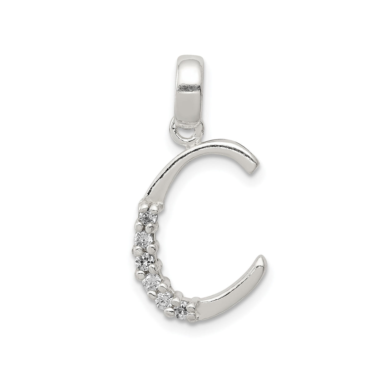 Sterling Silver Initial C Pendant with Cubic Zirconia, Script Letter Charm for Women