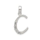 Sterling Silver Initial C Pendant with Cubic Zirconia, Script Letter Charm for Women