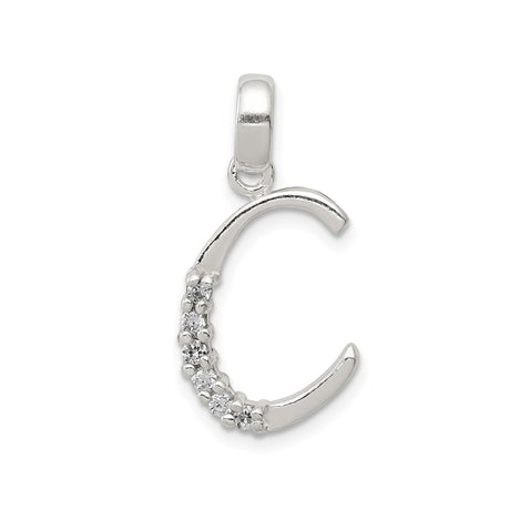 Sterling Silver Initial C Pendant with Cubic Zirconia, Script Letter Charm for Women