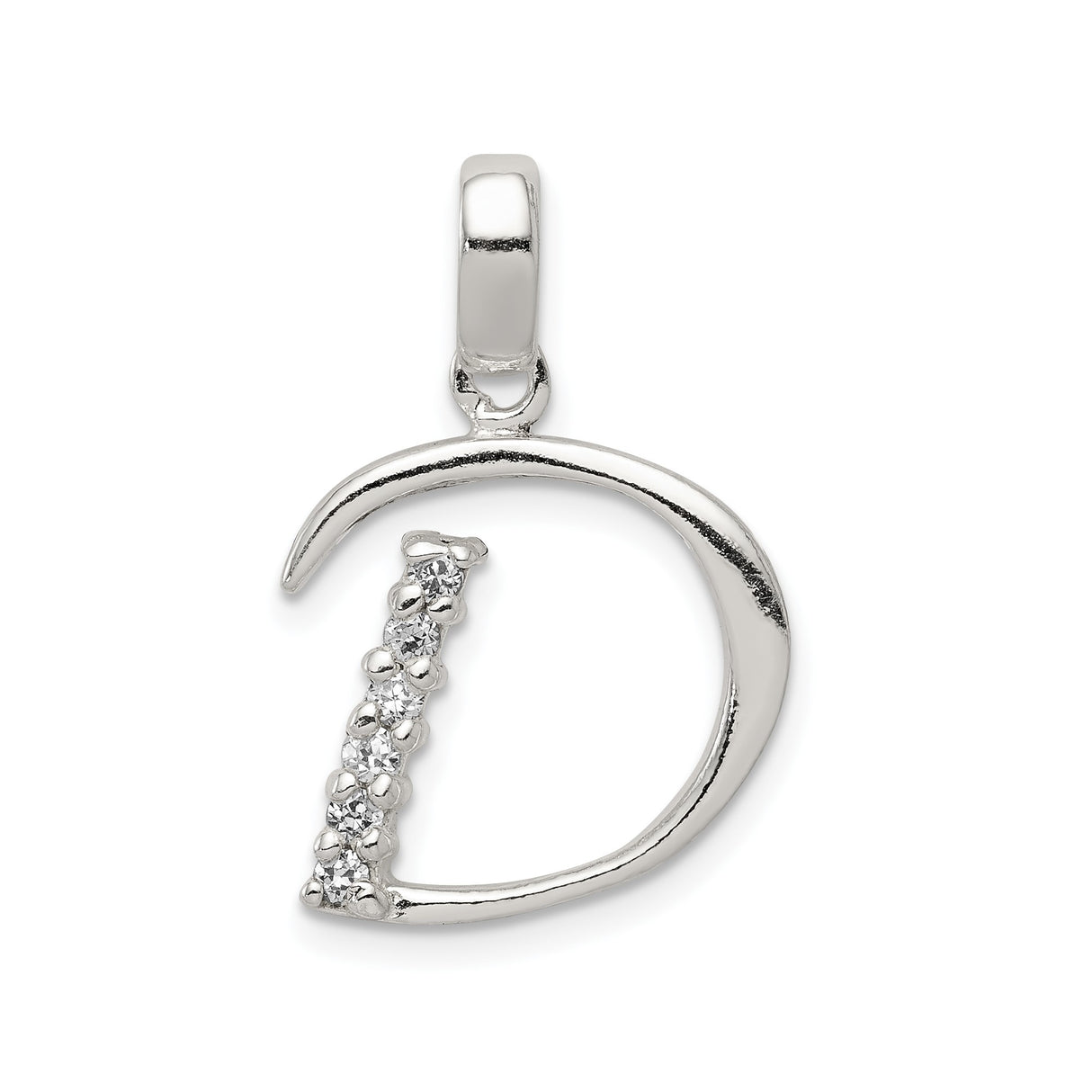 Sterling Silver Letter D Pendant with Cubic Zirconia, Minimalist Monogram Charm for Women