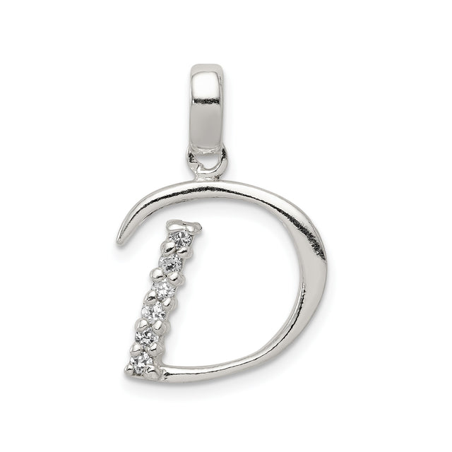 Sterling Silver Letter D Pendant with Cubic Zirconia, Minimalist Monogram Charm for Women