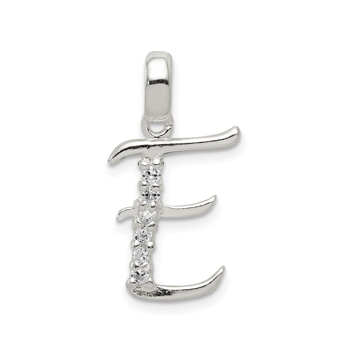 Sterling Silver Initial E Pendant with Cubic Zirconia, Monogram Charm Jewelry