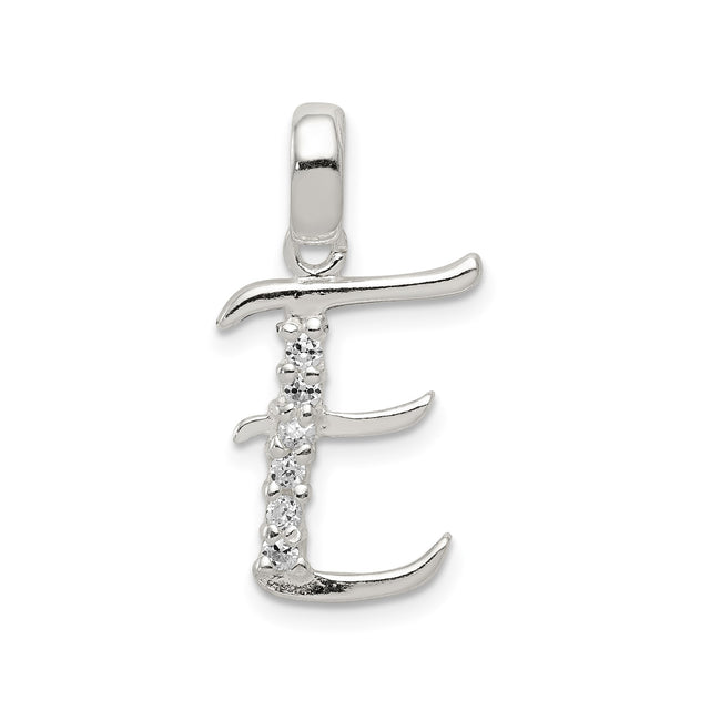 Sterling Silver Initial E Pendant with Cubic Zirconia, Monogram Charm Jewelry