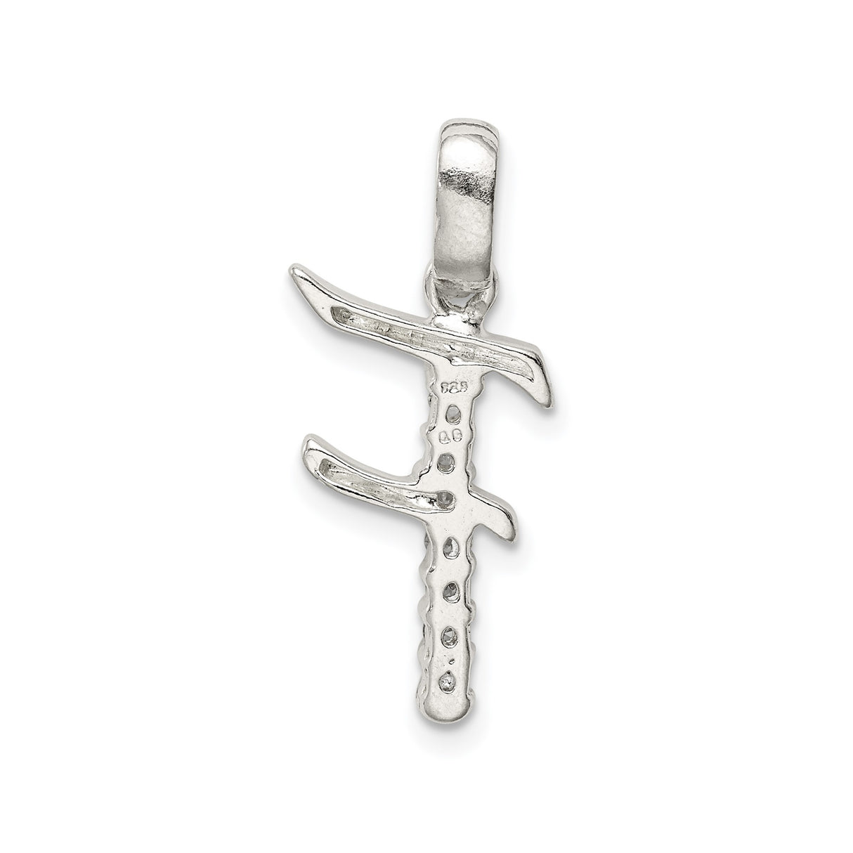 Sterling Silver Pendant with Cubic Zirconia, Polished Letter F Initial Charm for Women or Unisex Wear