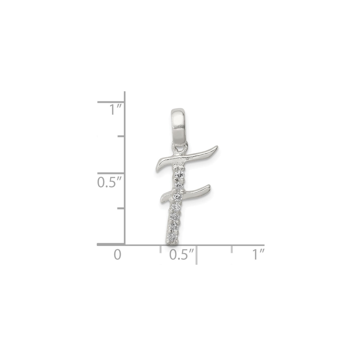 Sterling Silver Pendant with Cubic Zirconia, Polished Letter F Initial Charm for Women or Unisex Wear