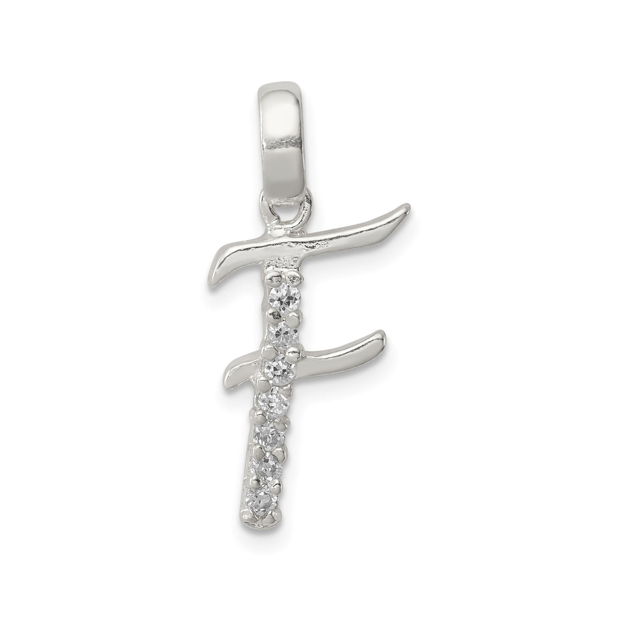 Sterling Silver Pendant with Cubic Zirconia, Polished Letter F Initial Charm for Women or Unisex Wear