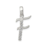 Sterling Silver Pendant with Cubic Zirconia, Polished Letter F Initial Charm for Women or Unisex Wear