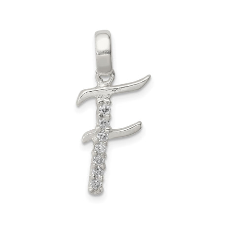 Sterling Silver Pendant with Cubic Zirconia, Polished Letter F Initial Charm for Women or Unisex Wear