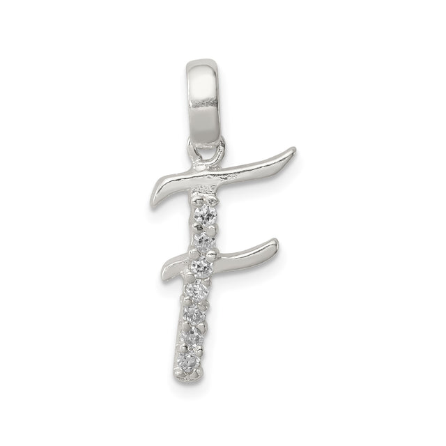 Sterling Silver Pendant with Cubic Zirconia, Polished Letter F Initial Charm for Women or Unisex Wear