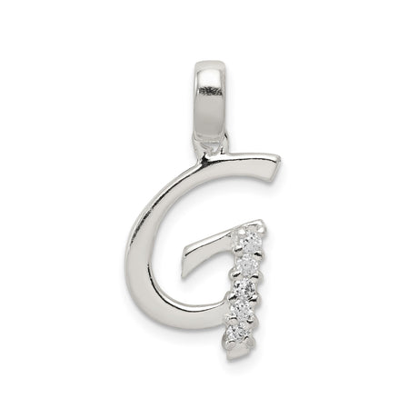 Sterling Silver Initial G Pendant with Cubic Zirconia, Polished Letter Charm for Women