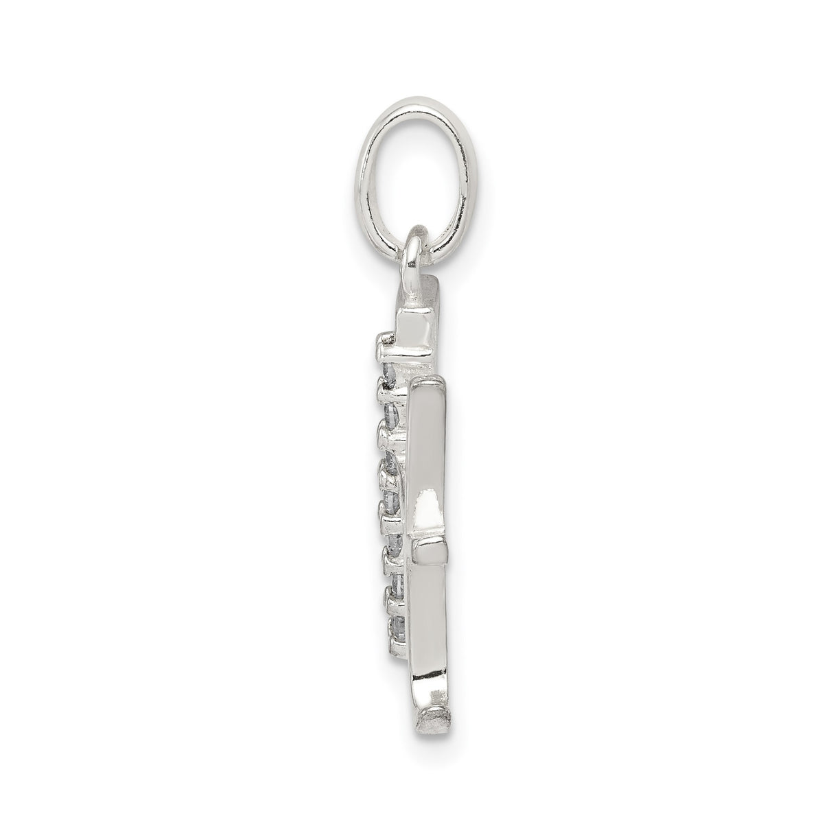 Sterling Silver Letter H Pendant with Cubic Zirconia Accents, Polished Initial Charm