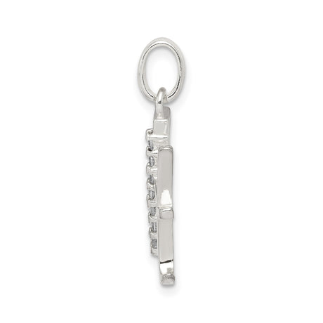 Sterling Silver Letter H Pendant with Cubic Zirconia Accents, Polished Initial Charm