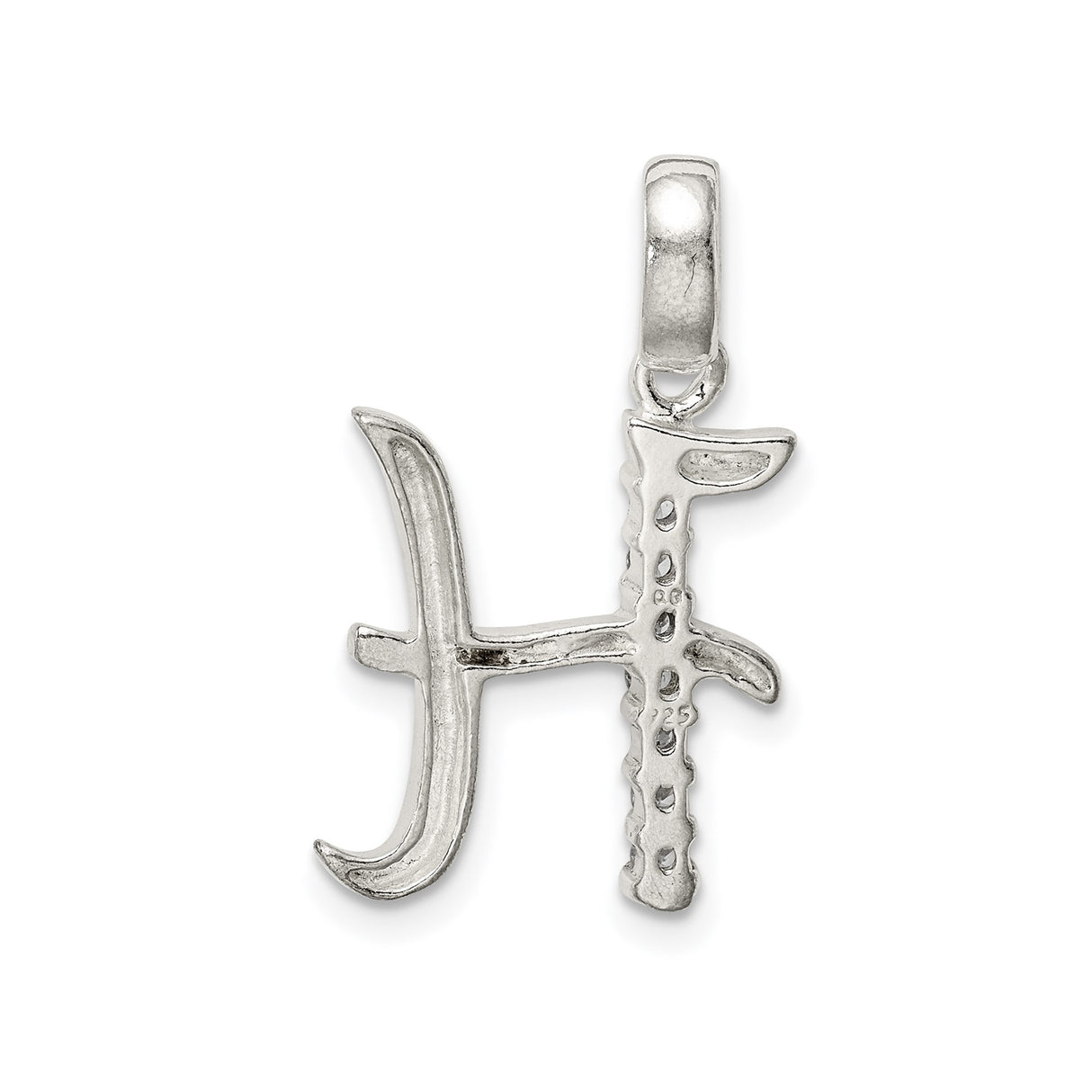 Sterling Silver Letter H Pendant with Cubic Zirconia Accents, Polished Initial Charm
