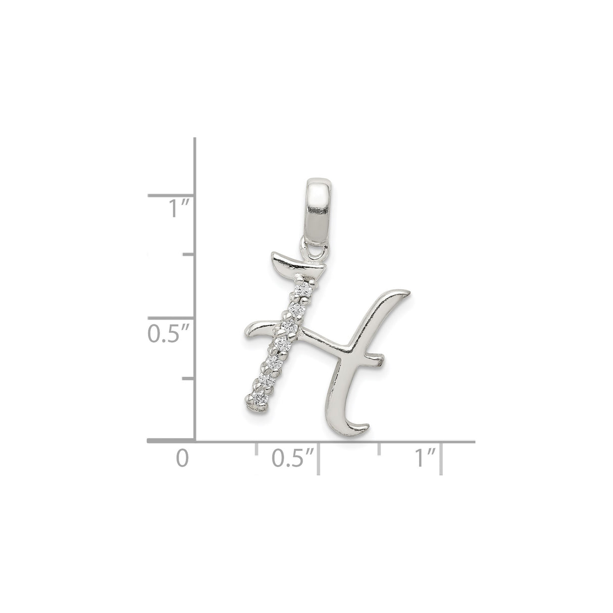 Sterling Silver Letter H Pendant with Cubic Zirconia Accents, Polished Initial Charm